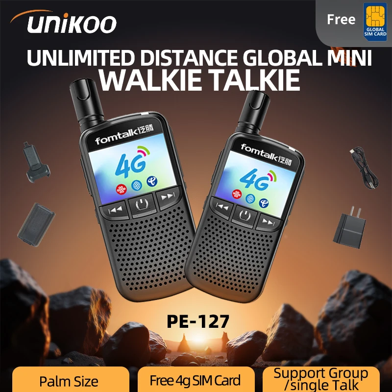 

2 PCS Unikoo PE127 Walkie Talkie with Free SIM Card Mini Portable Global 4G Network Type-C Long Range 5000 Kilometers POC Radios