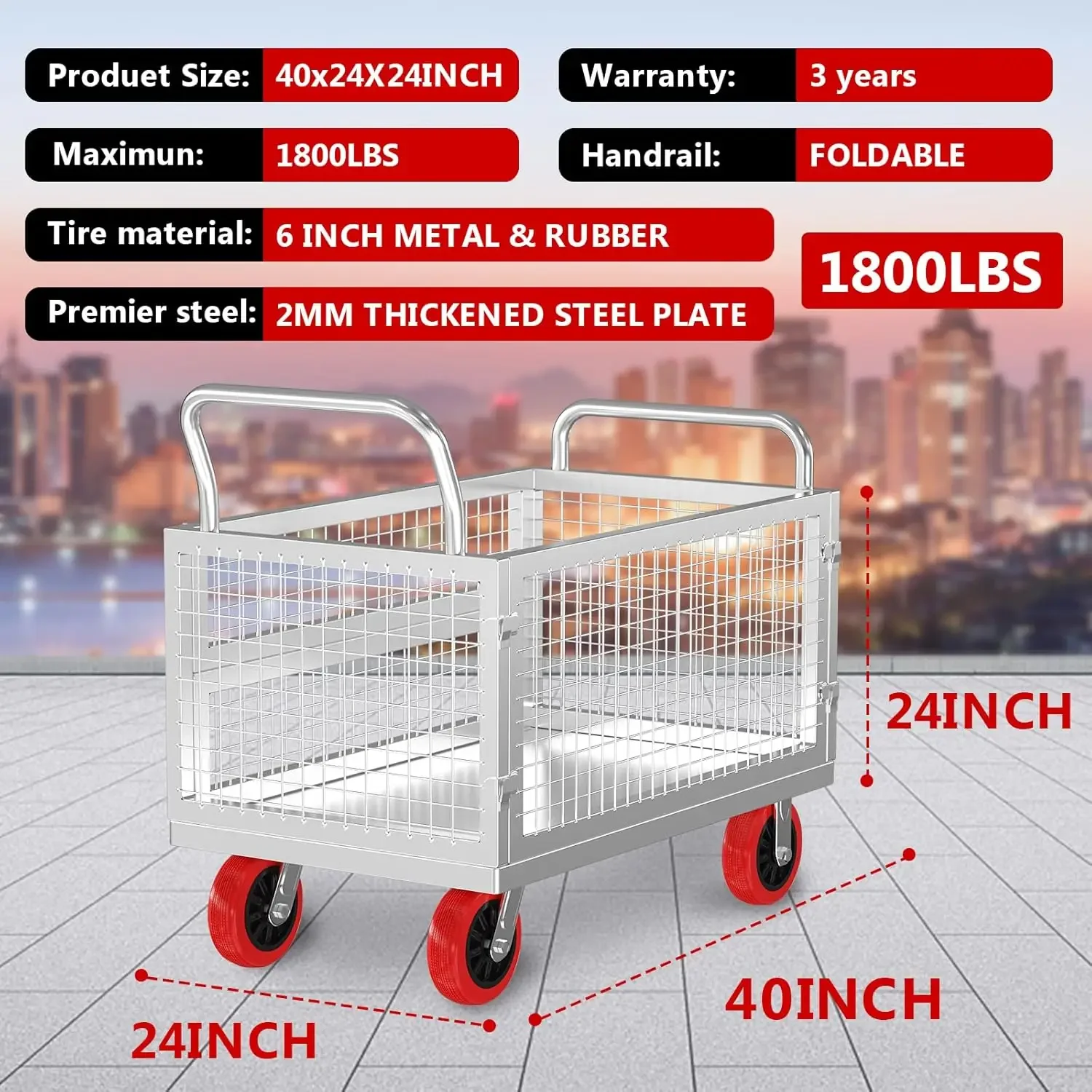 Multi-Functional Push Cart Dolly w6 Swivel Casters Versatile Flatbed Cart Stall Cart