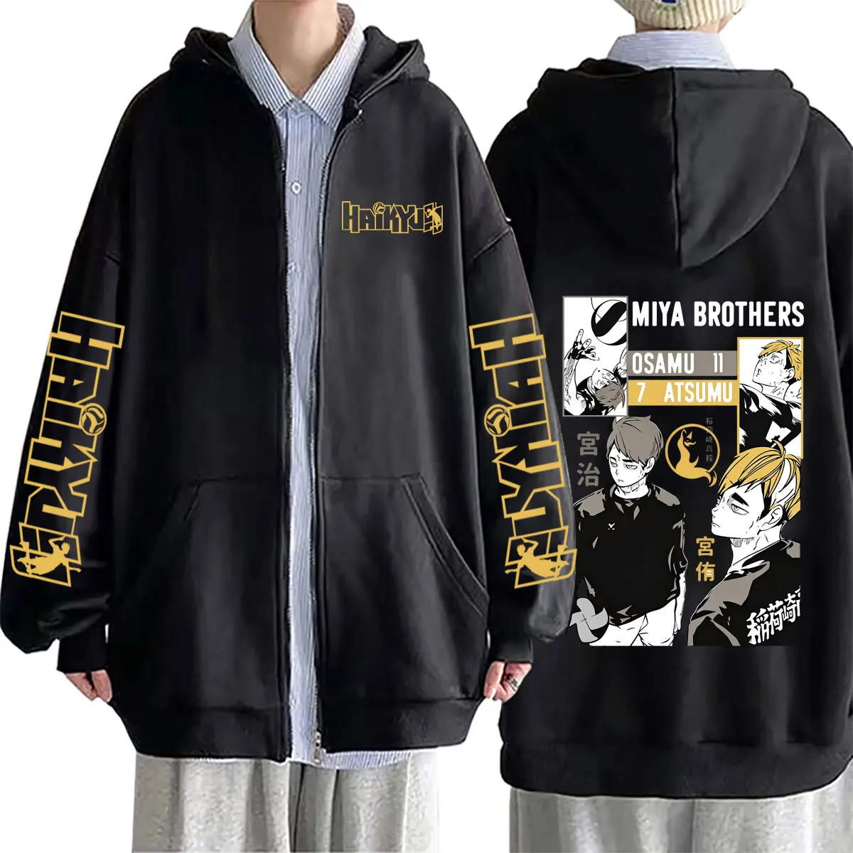 

Anime Haikyuu Zipper Hoodie Miya Brothers Atsumu Osamu Graphic Zip Up Hoodies Men's Women's Manga Casual Oversized Jacket Coat