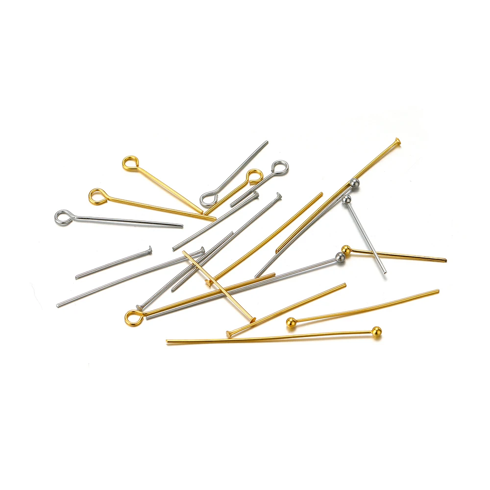 100/50pcs Stainless Steel Eye Pins Ball Bead Head Pins T Shape Needles Bulk for Jewelry Earrings Making Needlework Dia 0.6mm