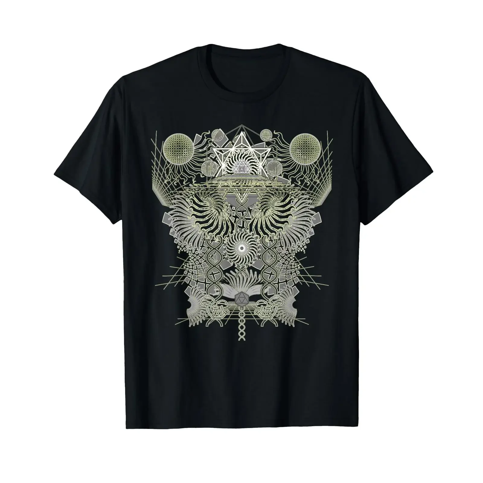 Sacred Geometry Psychedelic Fractal Mandala Design T Shirt vintage Washed Comfortable graphic homme Breathable Stretched Soft