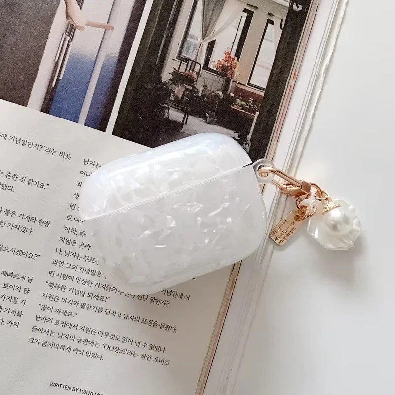 Luxury Dreamy Pearl Case Headphone Shell With Keychain For AirPods 4 3 2 1 Pro 2 1 Wireless Earphone Protective Case Accessories