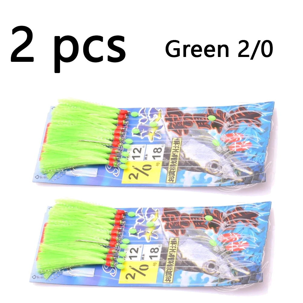 2 Packungen Simulierte Schnurhaken, Weißhaarig, Grünhaarig, 10 Haken, Leuchthaken, Fischhaut-Haken, Meeresangeln, Bootsangelhaken – Detail 11