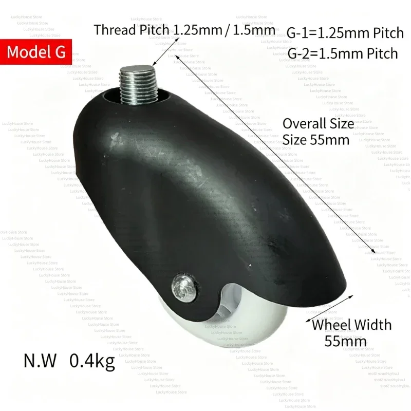 55mm 360 °   Ruota Girevole in PU con Asse Filettato 1.25/1.5mm, Ricambio per Drift Trike e Go Kart a 3 Ruote