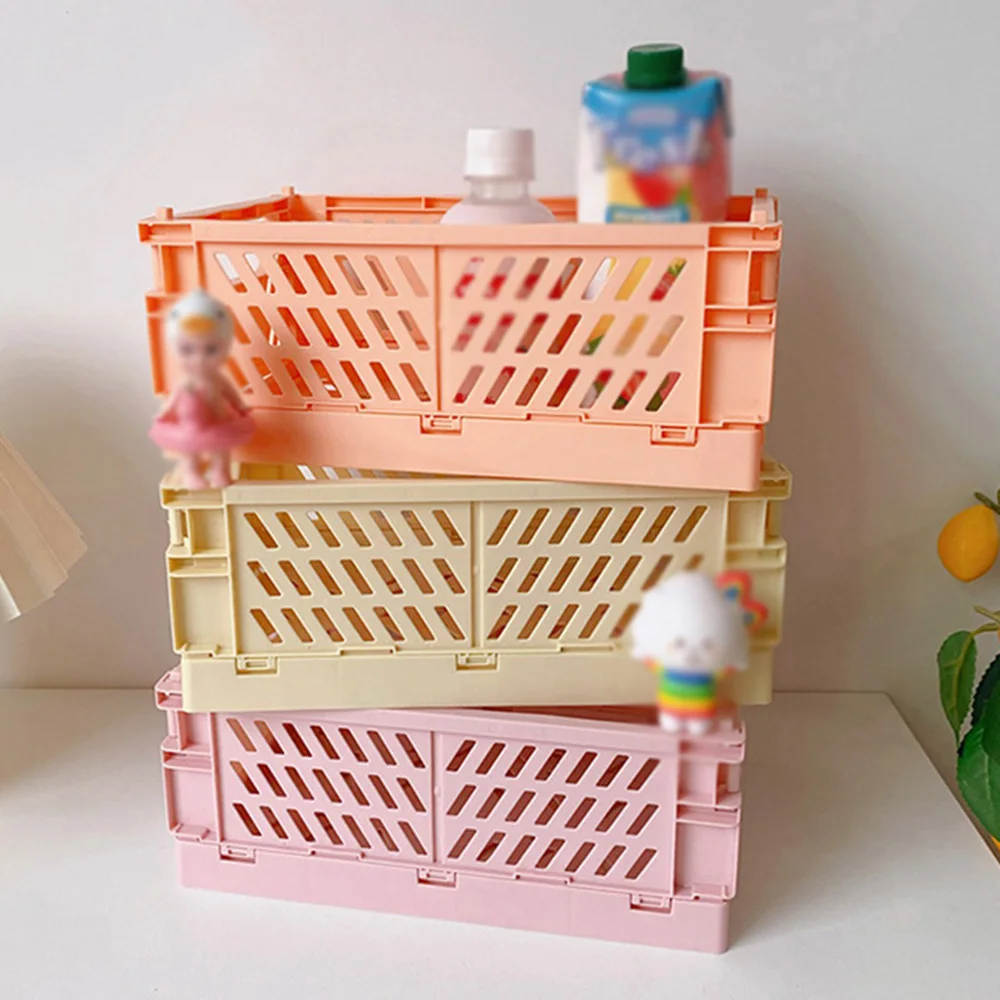 Plastic Foldable Storage Crate Folding Box Basket Stackable Cute Makeup Jewellery Toys Boxes for Storage Box Organizer Portable