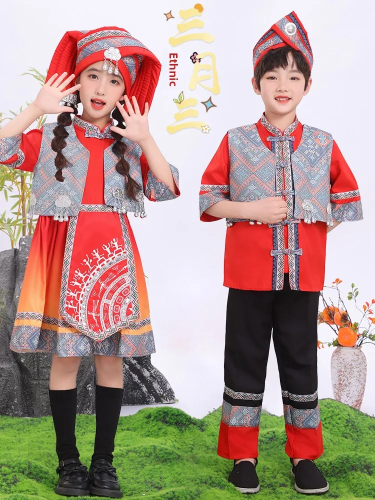 

New Ethnic Costume Children's Clothing Boy Girl Zhuang Eth 3rd March Costume 2026 Zhuang Costume 3rd March Accories