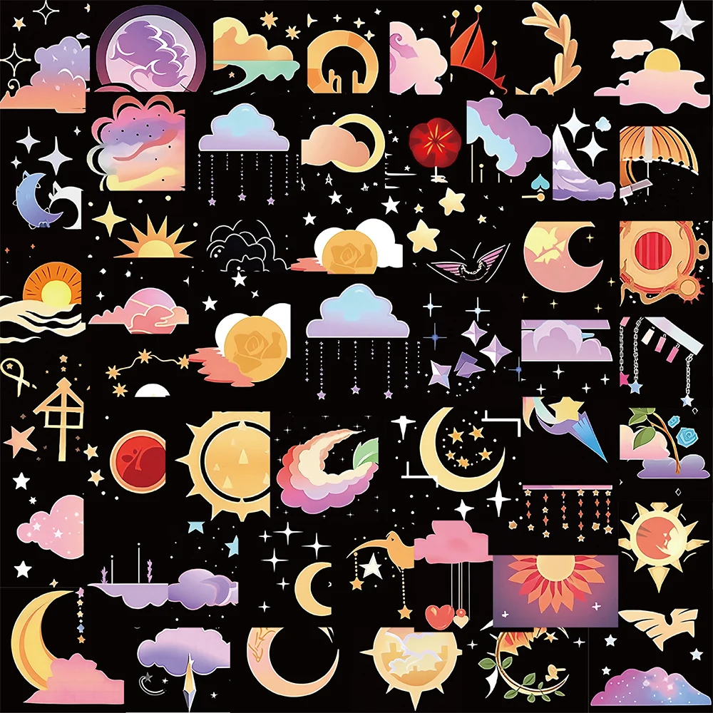 

10/30/50pcs Cartoon Painting Starry Sky Stickers Cute Aesthetic Decals for Kid Toy DIY Scrapbook Guitar Luggage Graffiti Sticker