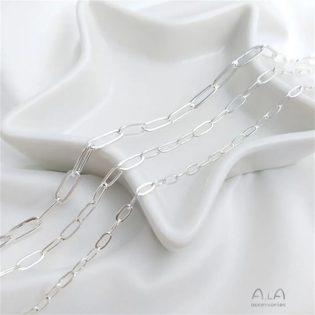 الفضة مغطاة سلسلة طويلة O سلسلة مستطيلة البيضاوي الفضة اليدوية سلسلة سوار ذاتي الصنع قلادة مجوهرات سلسلة فضفاضة B634 #4