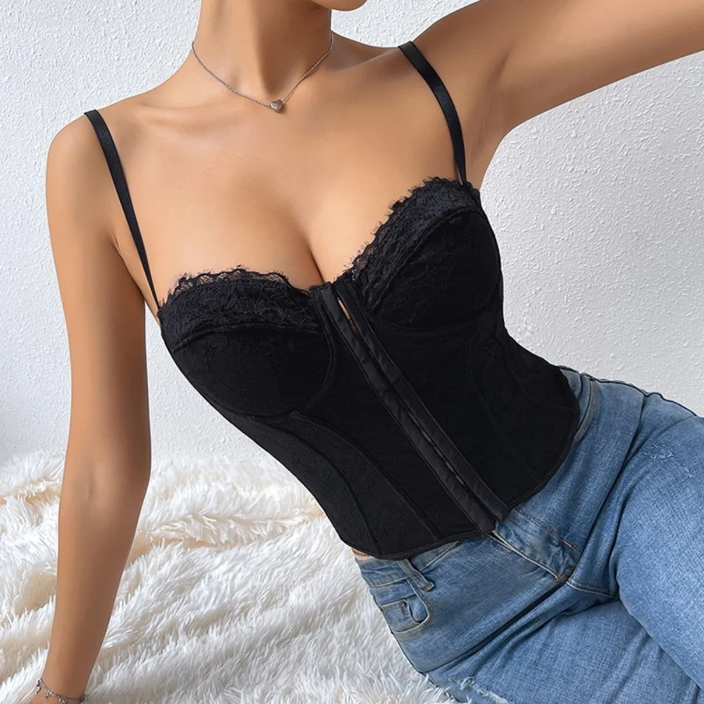 

Elegant Solid Color Sexy Fish Bone Corset Lace Abdominal Contraction Female Vest Summer Casual Top