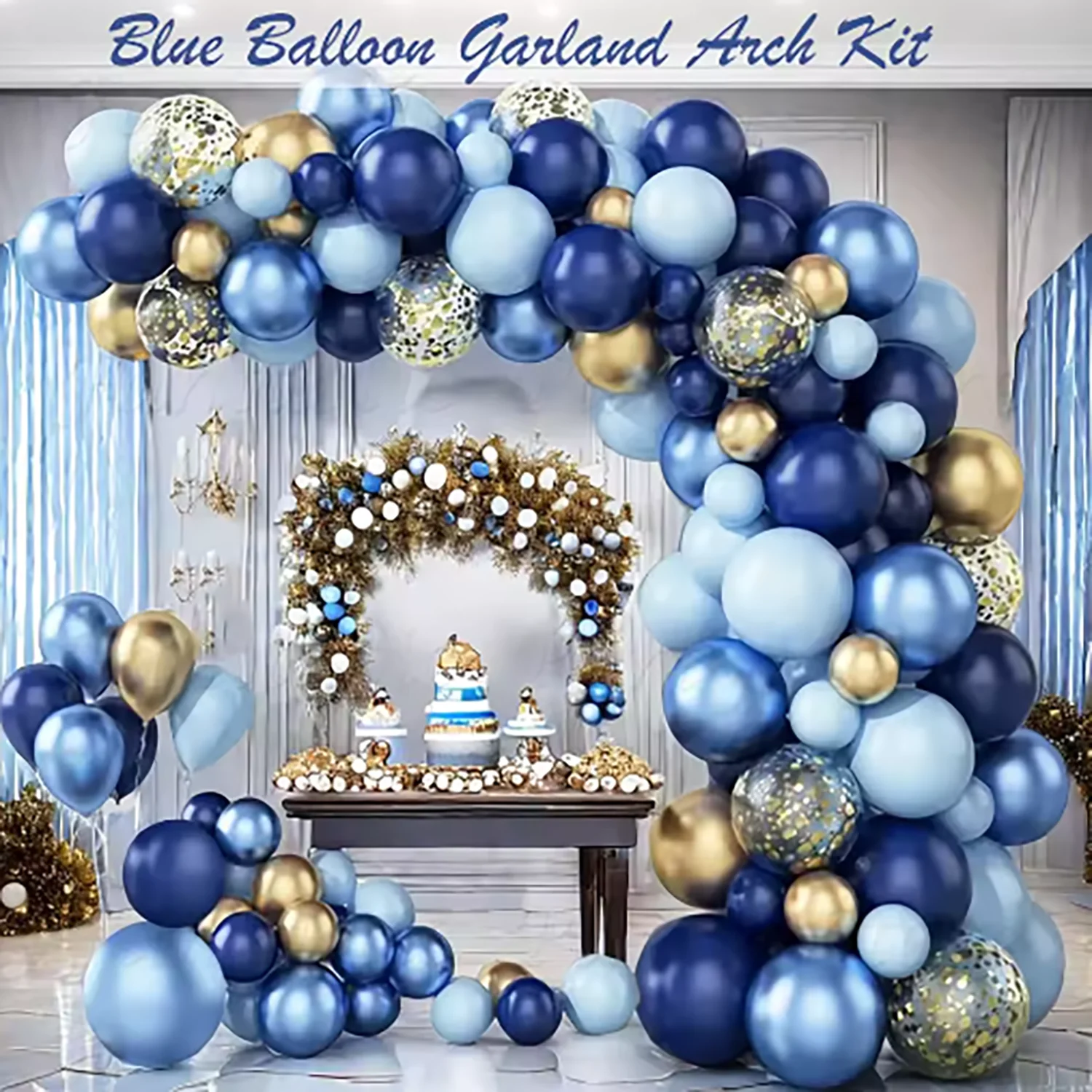 105-teiliges Marineblaues Ballon-Girlanden-Set mit Metallblau-Gold-Konfetti-Latexballons für Geburtstagsfeier, Hochzeit, Babyparty-Dekoration, Globos