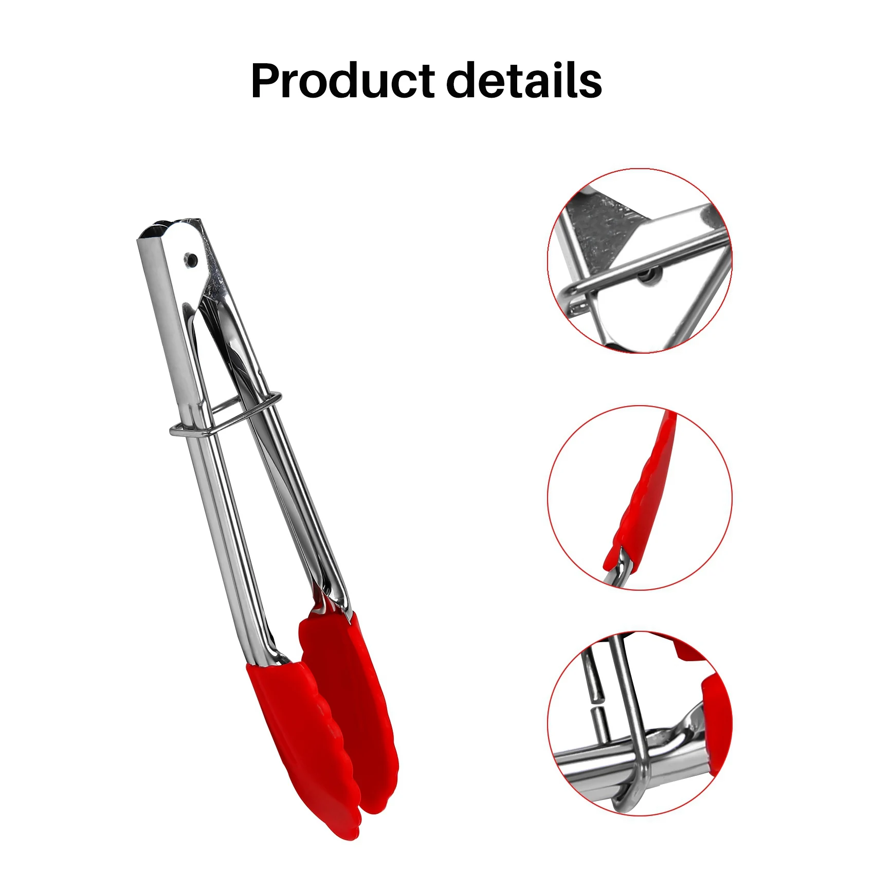 แหนบขนาดเล็กพร้อมปลายซิลิโคน แหนบครัวขนาด 7 นิ้ว – ชุด 3 ชิ้น - เหมาะสําหรับเสิร์ฟอาหาร ทําอาหาร สลัด ย่างสีแดง