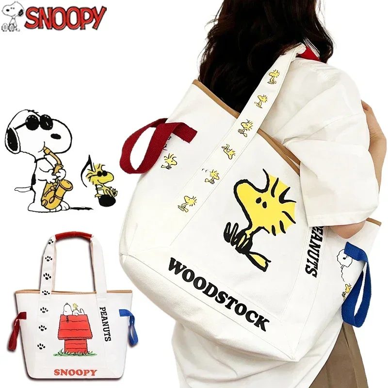 Snoopy Woodstock płócienna torba na ramię dla kobiet śliczne orzeszki ziemne torebka damska Student ekologiczne torby na zakupy dziewczęca torba