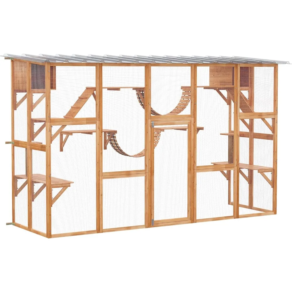 

Catio Playground Cat Window Box Outside Enclosure, Outdoor Cat House with Weather Protection Roof for Multiple Kitties