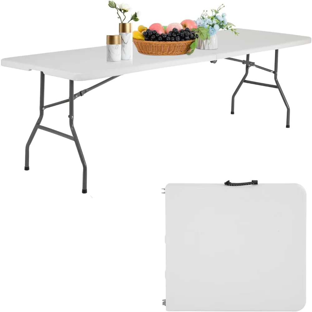 

Folding Tables Plastic 8ft Half Portable Foldable Table for Parties Wedding BBQ Camping, White 8 FT