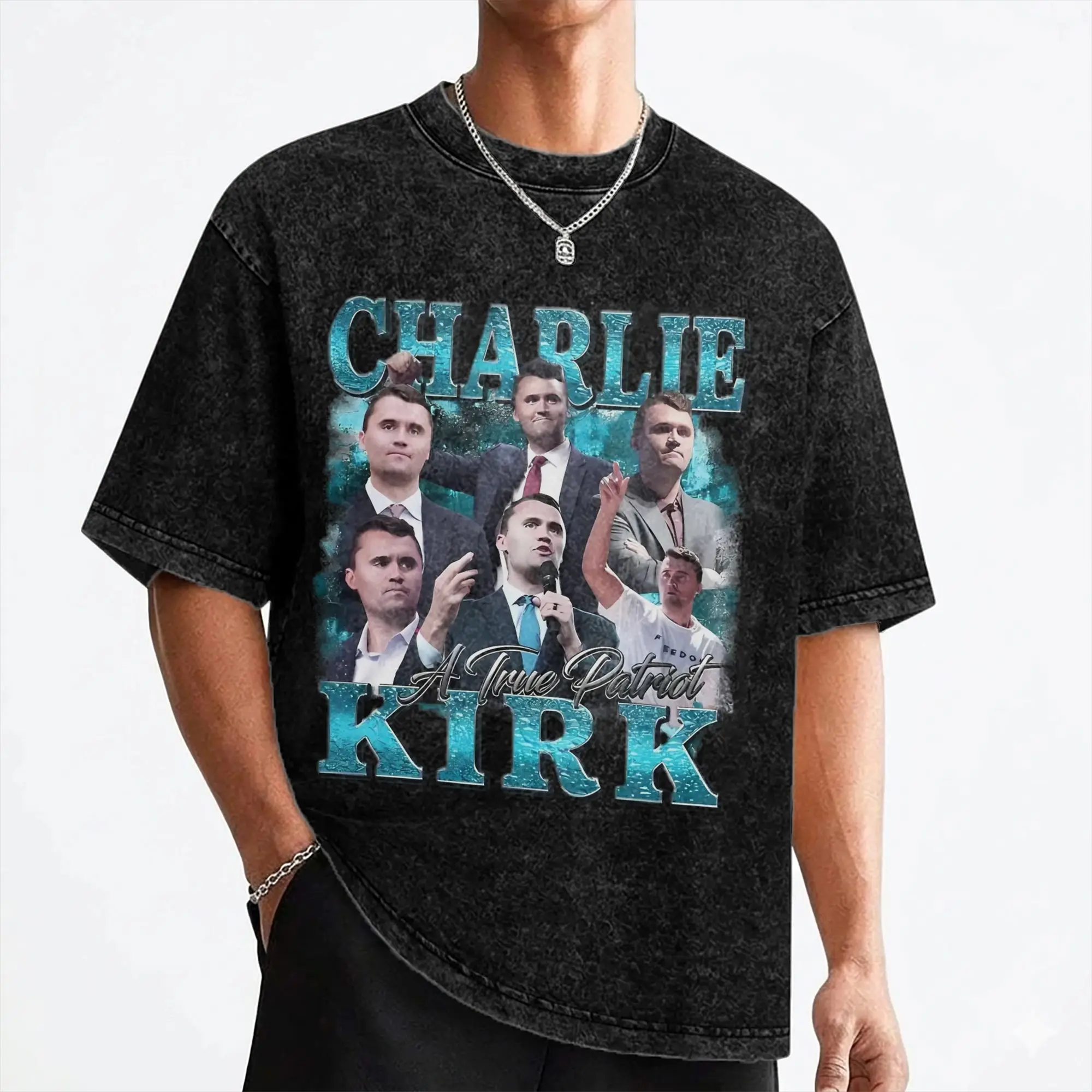 Charlie Kirk  A True Patriot T Shirt Washed Cotton High Street T-Shirt  Vintage Men Women Streetwear Graphic Printed Tee Shirt