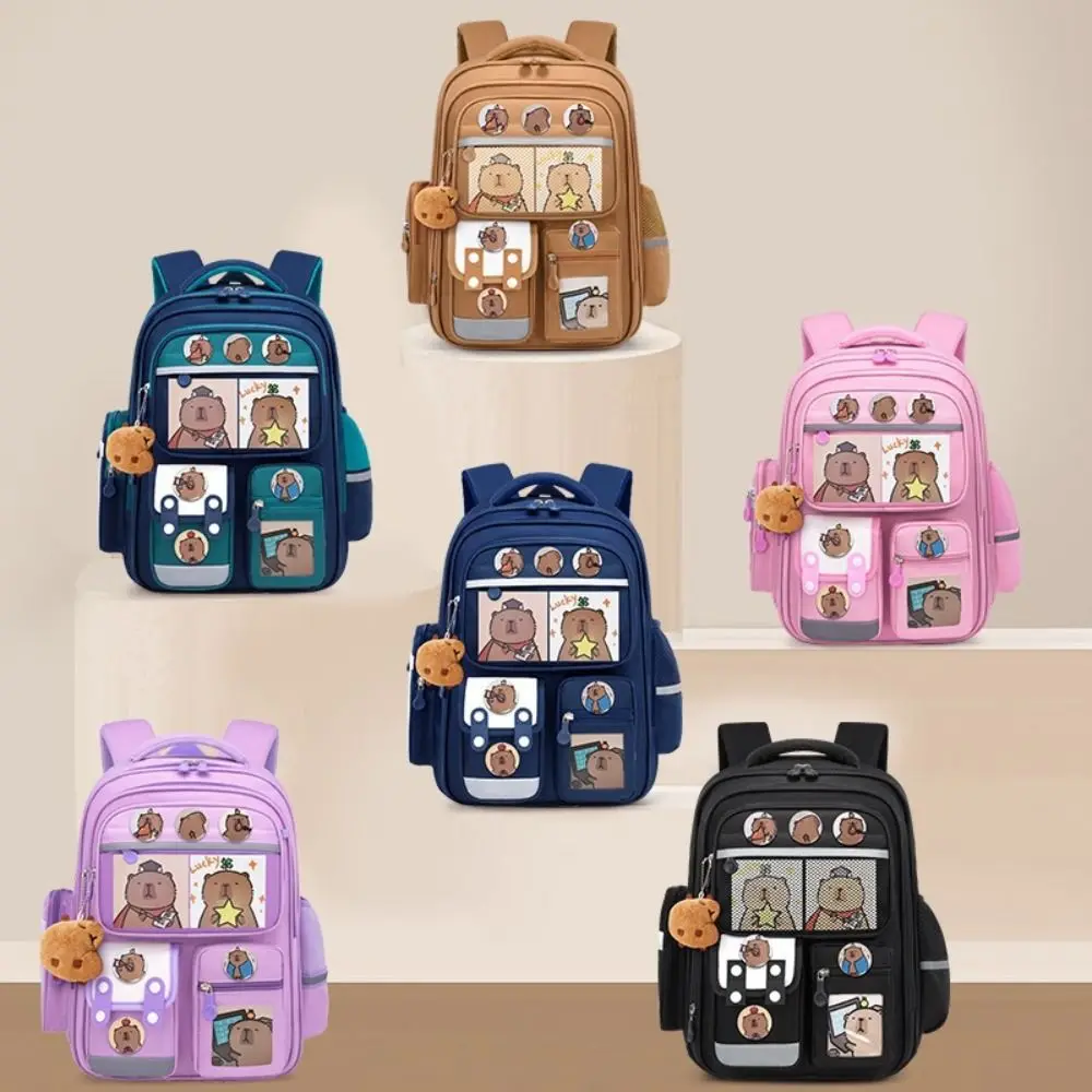 

Multi-Compartment Capybara Backpack Waterproof Large Capacity Cartoon Animal School Bag Oxford Cloth Wide Straps