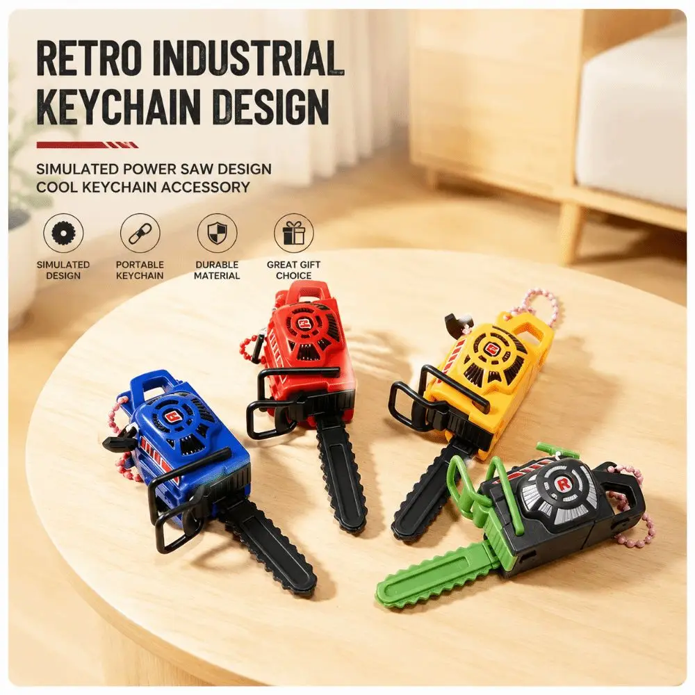 Fun Plastic Electric Saw Keychain Clockwork Realistic Power Saw Bag Pendant Portable Handheld Logging Saw Gift Key Decor