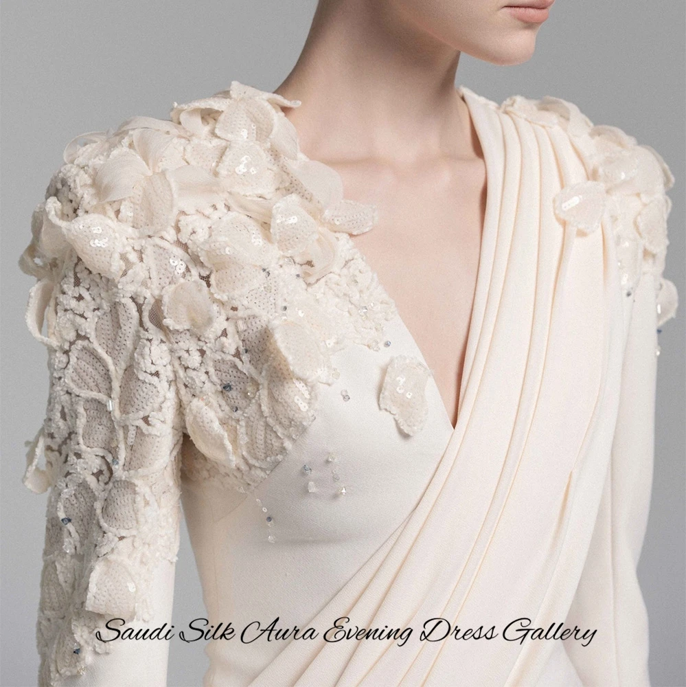 Delicate Appliques Lace Customized Evening Dress Classic V-Neck Long Sleeves Celebrity Gowns Elegant Mermaid Vestido De Festa image 6