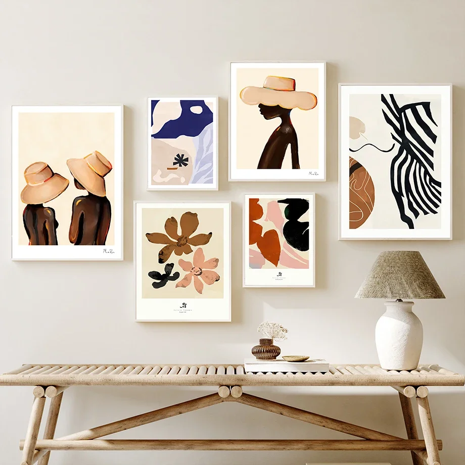 Abstract Wall Art Canvas Posters Black Woman Leaves Graffiti Oil Painting Pictures Class Room Decor
