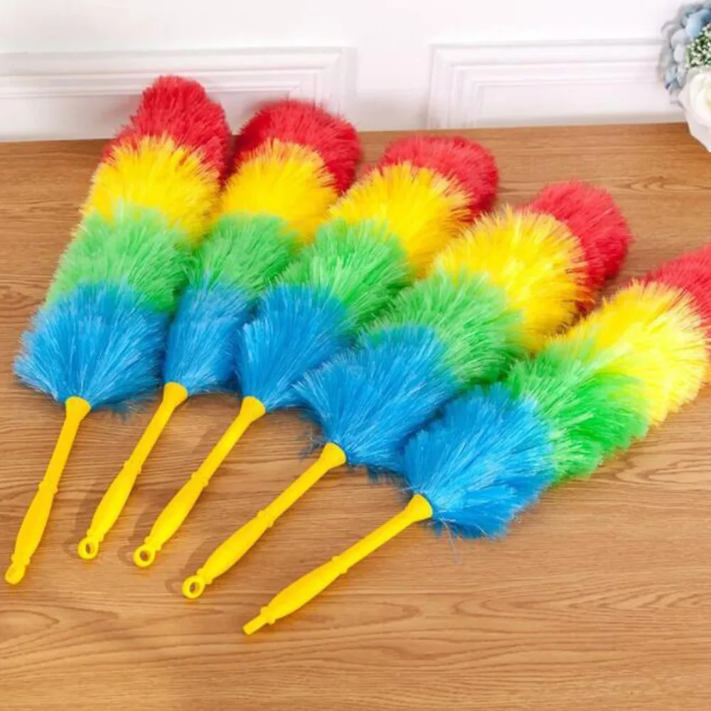 

Rainbow Color Feather Duster Bendable Cleaning Plastic Handle Dusting Tool for Home Cleaning Anti Static Duster Dust Cleaner