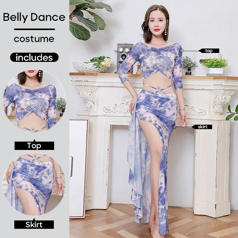 Set da 2 pezzi Top e gonna Abiti da pratica di danza del ventre Abito da ballo per donne adulte Costume da spettacolo teatrale che indossa un completo