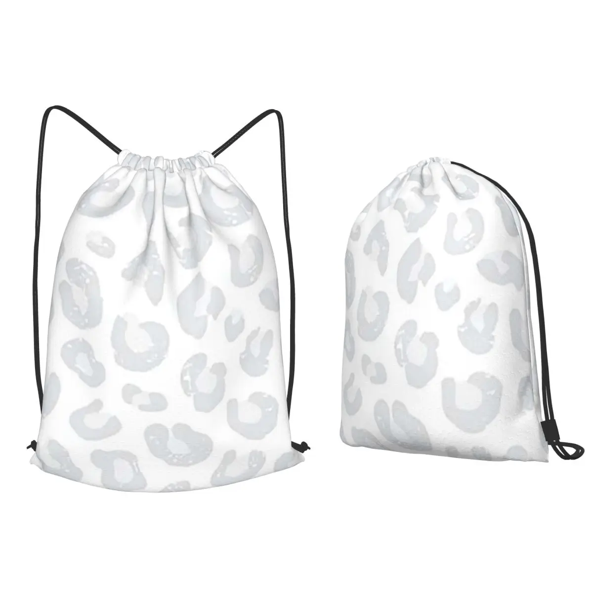 Leopard Print - Silver Gray And White Backpacks Fashion Drawstring Bundle Pocket Storage Bag Book Bags for Man Woman School