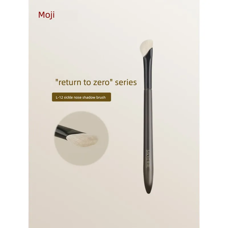 Moji L12 Sickle Nose Shadow Brush, White Horsehair Mountain Root Contouring Brush, Angled Shadow Professional Makeup Brush