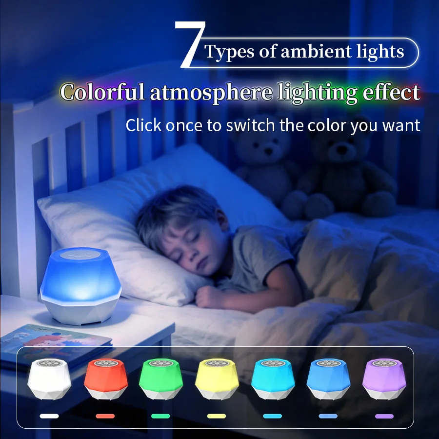 7 Colors White Noise function Night Light Baby Sleep Soother 10 Nature Sounds Rechargeable Timer Nursery Bedside Lamp Kids Gift