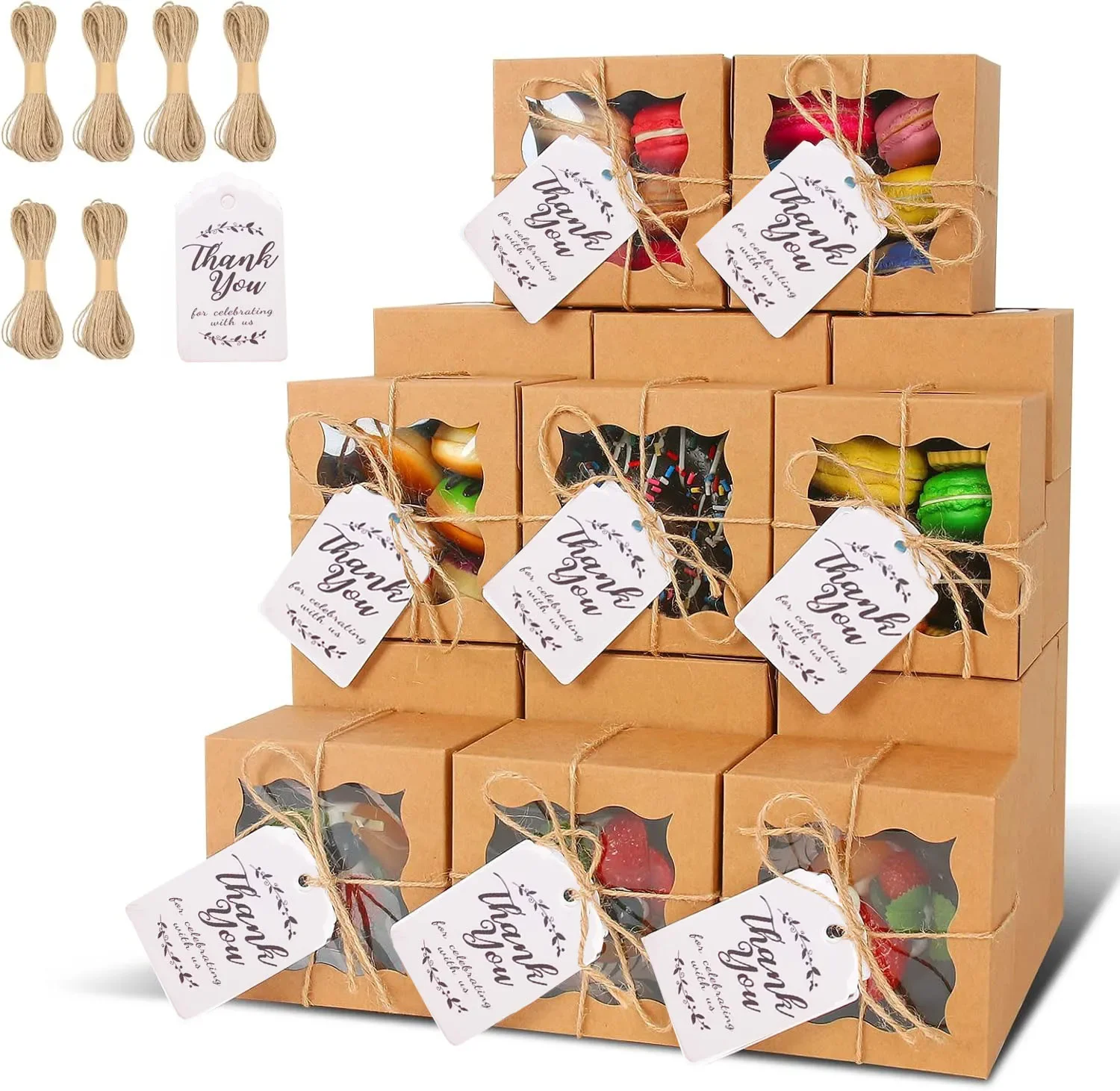 1 Satz Back kästen mit Fenster einzelne Cupcake-Boxen 4x4x2,5 in Kraft papier box für Gebäck, Kekse, Kuchen, Donuts, Makronen