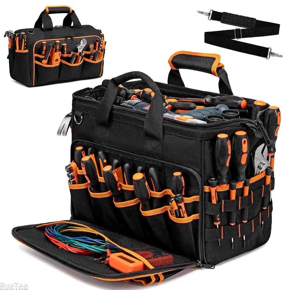 17In Electrician Tool Bags for Men 46-Pocket Heavy Duty Organizer with Shoulder Strap Electricians Mechanics Tool Packaging Bag