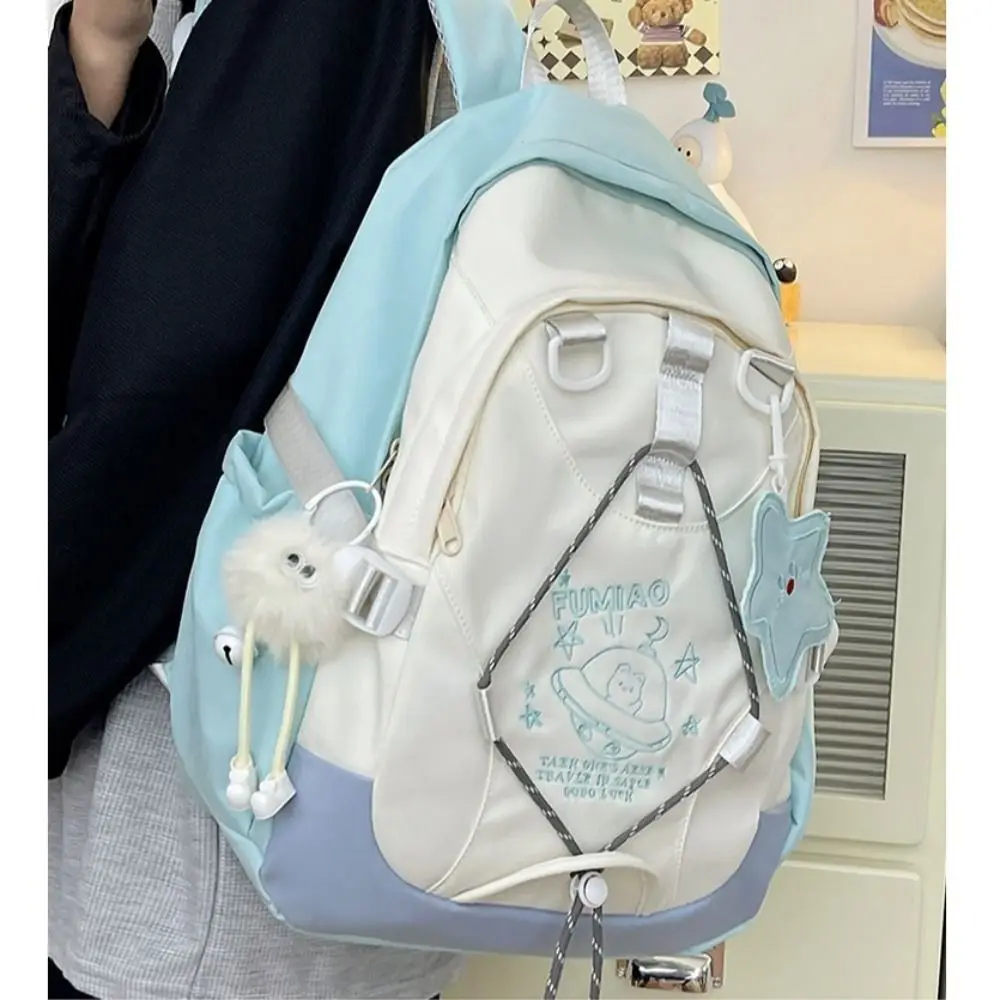 

Fashion Large Capacity School Backpack with Star Pendant Korean Style Student Schoolbag Cute Embroidery Travel Backpack Adults