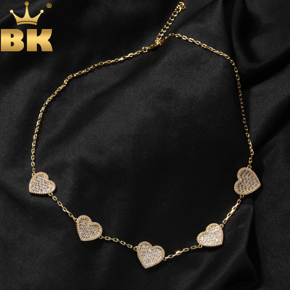 

THE BLING KING 5 Hearts Necklace Iced Out Baguettecz Cubic Zirconia Link Chain Best Gift For Women Girl Hiphop Jewelry