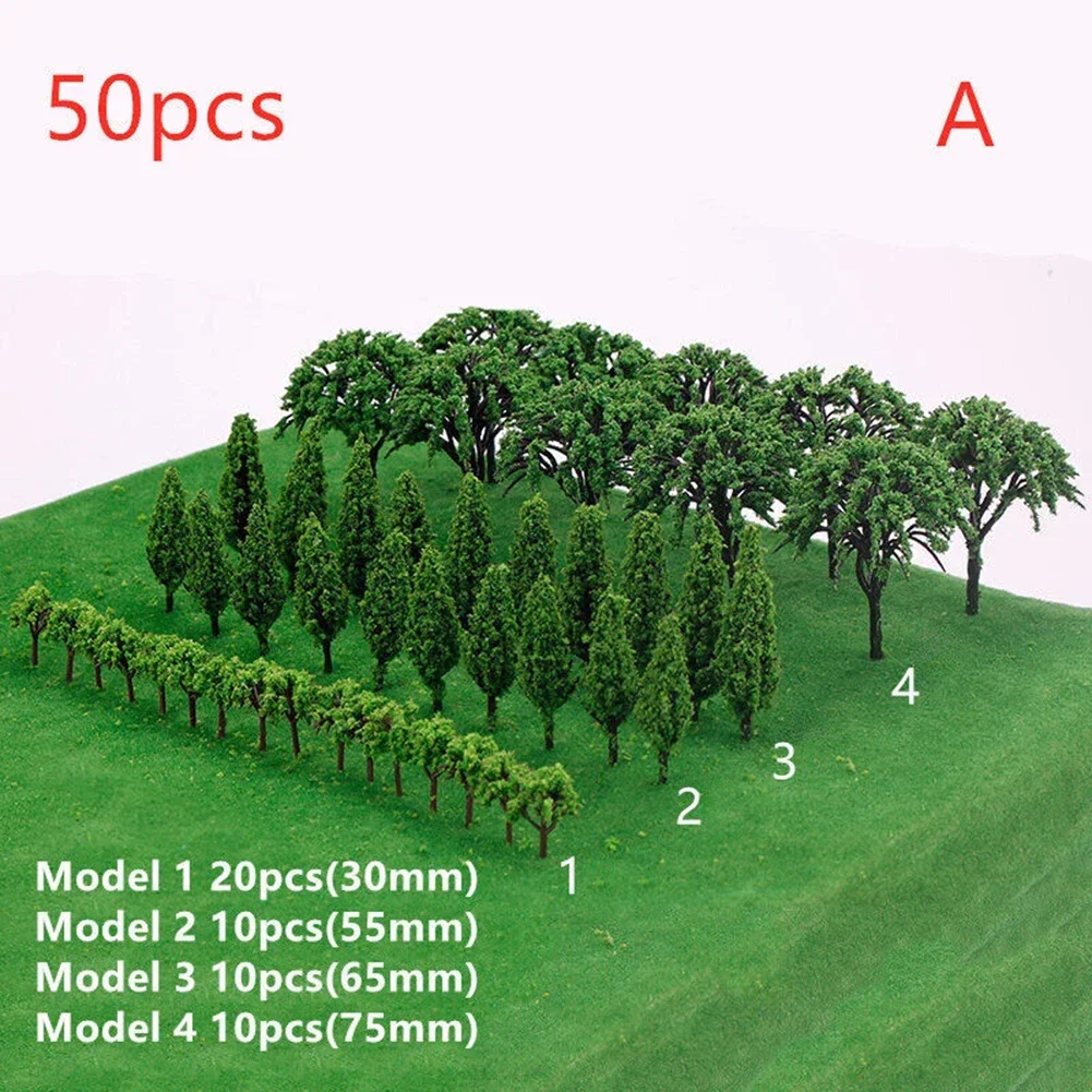 50pcs Train Artificial Miniature Tree Plastic Model Scenery Railroad Decoration Building Landscape Micro Accessories Toys