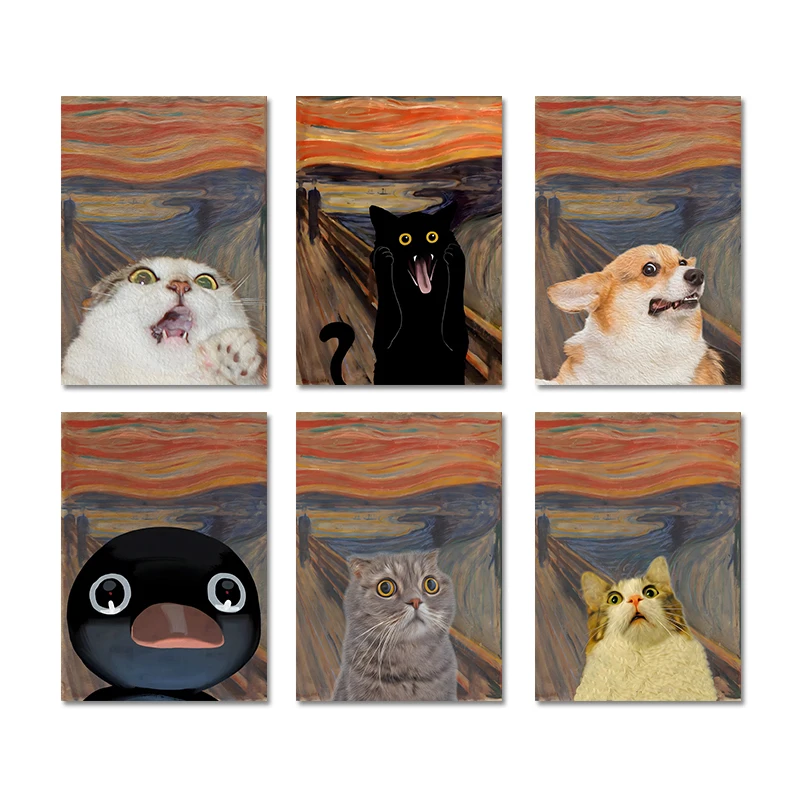 Famous Funny Animal The Scream Canvas Paintings Abstract Cat Dog Poster Print Wall Art Pictures Mural Room Home Decor Cuadros