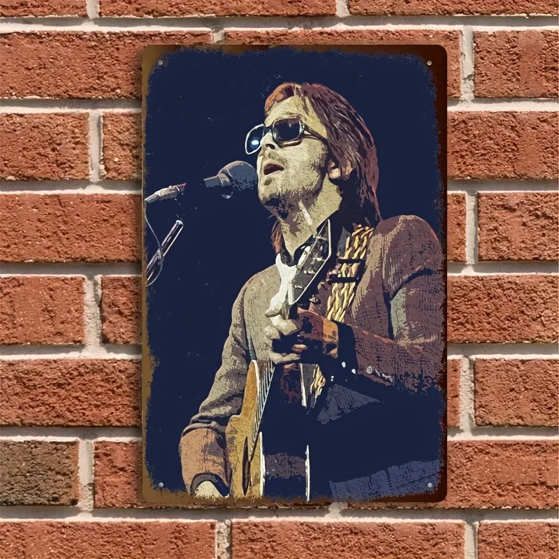 Metal Tin Wall Art - Classic Guitarist Performance Scene, , Rustic Distressed Design with Warm Tones | for Home, Bar, Cafe, Gara