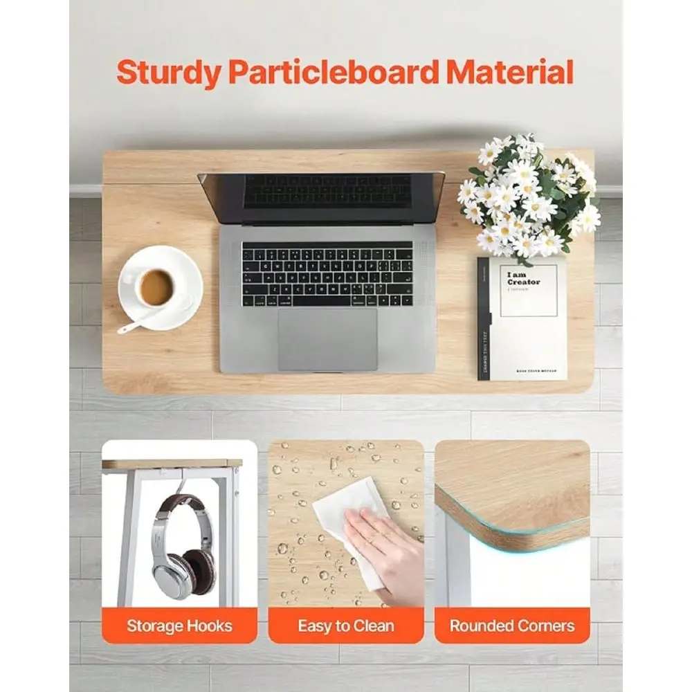 

Desk, 31.5 Foldable Table For Small Spaces With Storage Hooks, Space Saving Computer Table, Writing Workstation For Home Office