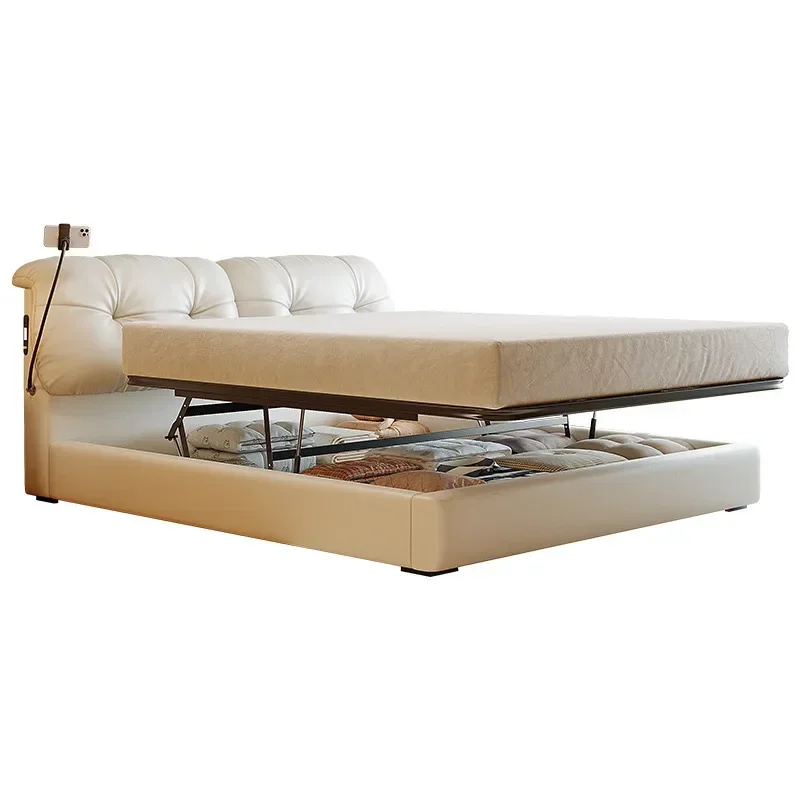 Cloud Puff Cream Retro Wind Master Bedroom 1.8m Double Multifunctional High Box Translational Storage Leather Bed