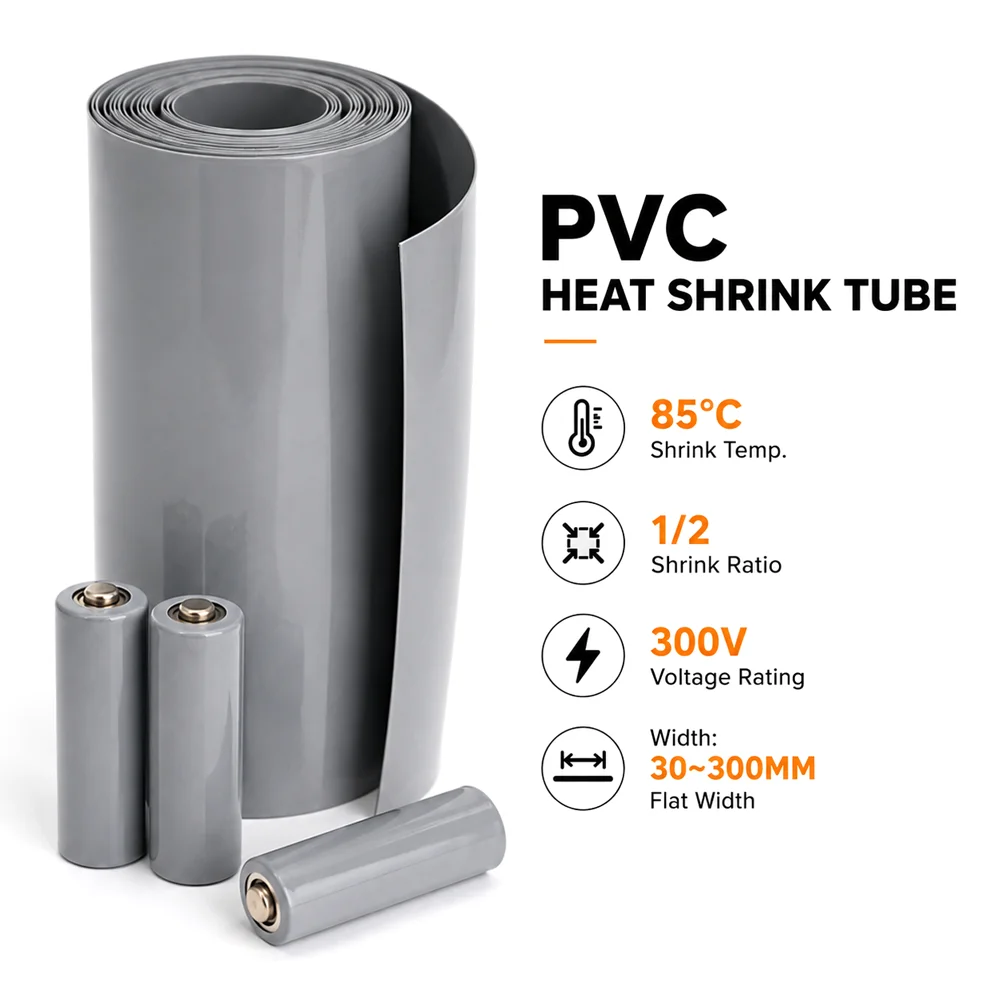 10/5/2M Gray 18650 PVC Heat Shrink Sleeve Wide30-300mm Easy to operate anti-aging&non cracking battery pack heat shrink tube