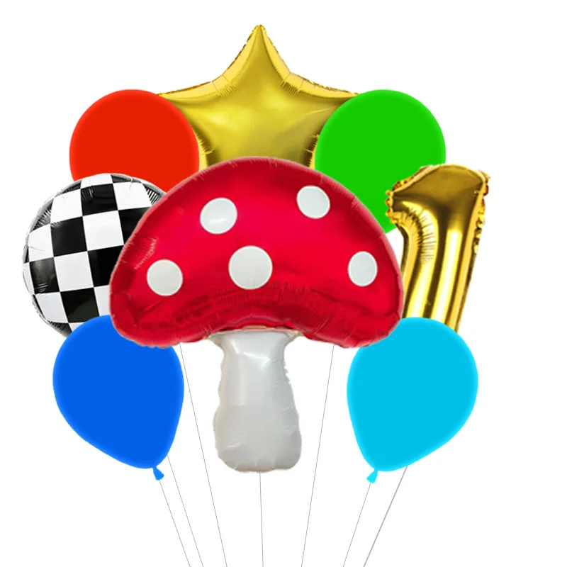 Cartoon Mushroom Foil Balloon Set Game Controller Star Superbors Style Birthday Party Photo Props Table Centerpiece Decor