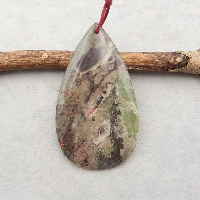 Natural Stone Mushroom Jasper Teardrop Necklace Accessories Pendant Bead 59x34x5mm 13g