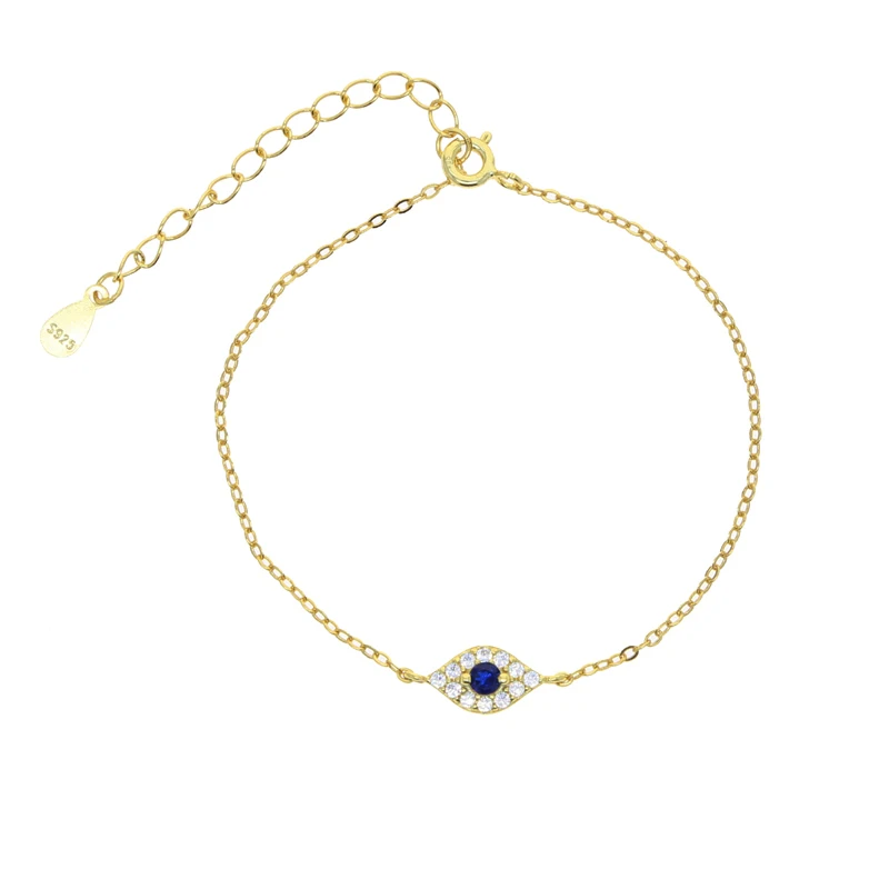 100% 925 Sterling Silver Micro Pave cyrkonia iskrzenie niebieski biały Cz Evil Eye Charm Chain bransoletka szczęście turecki biżuteria — zdjęcie 6