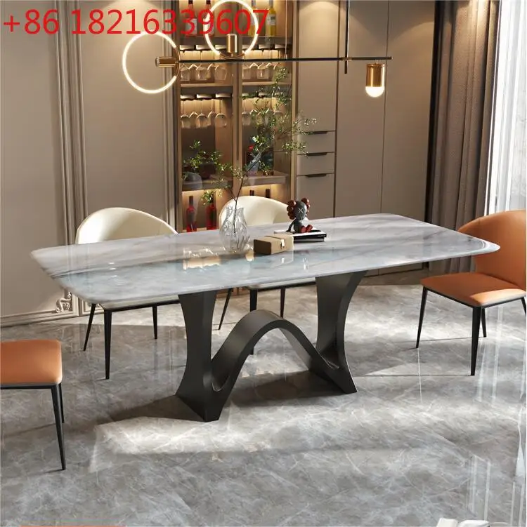

High-end marble dining table light luxury dining table rectangular natural colored spar luxury stone non-microcrystalline stone
