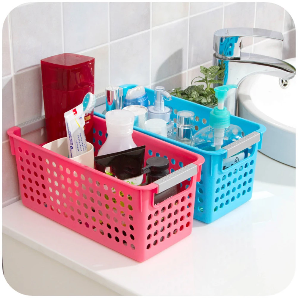 

Plastic Storage Basket Rectangular Home ganizer Desktop Shelf Bins Books Toys Snacks PP Material Handle Mini Storage Baskets