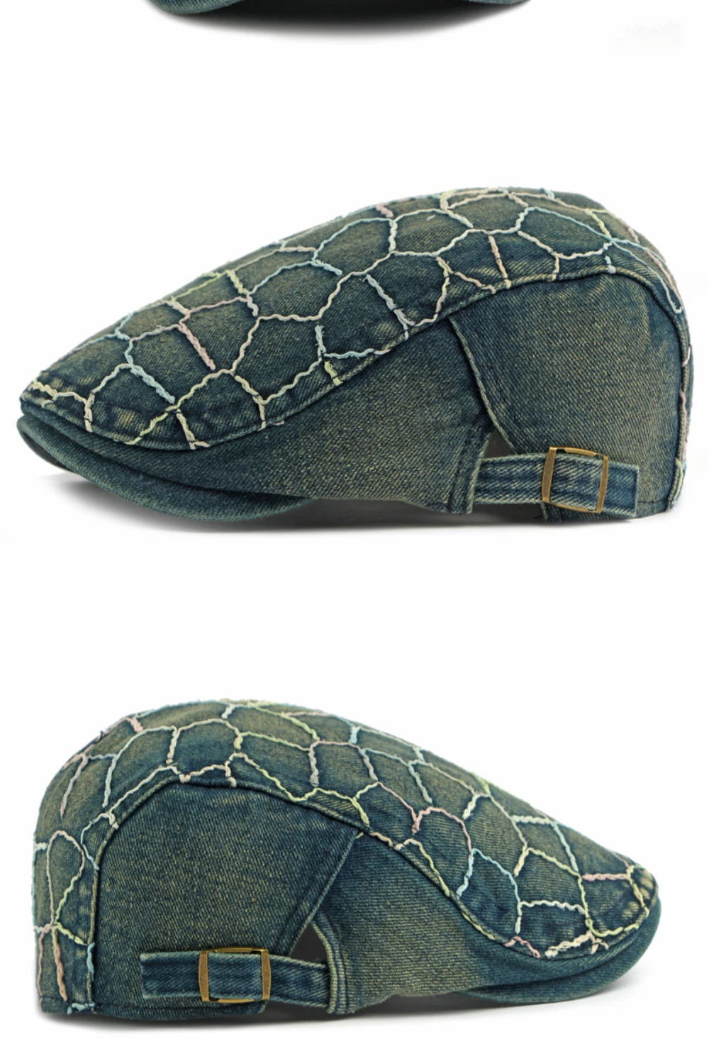 HT5071 Herren- und Damen-Baskenmützen Retro Künstler-Mütze mit Stickerei Hochwertige Baumwoll-Denim-Baskenmütze – Detail 8