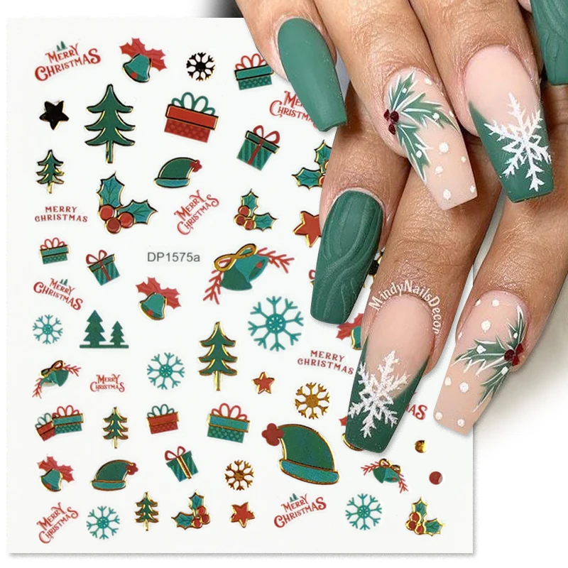 3D Christmas Nail Stickers Snowflake Cartoon Slider Winter Holiday New Year's Manicure Nail Art  Charms Wraps Decoration