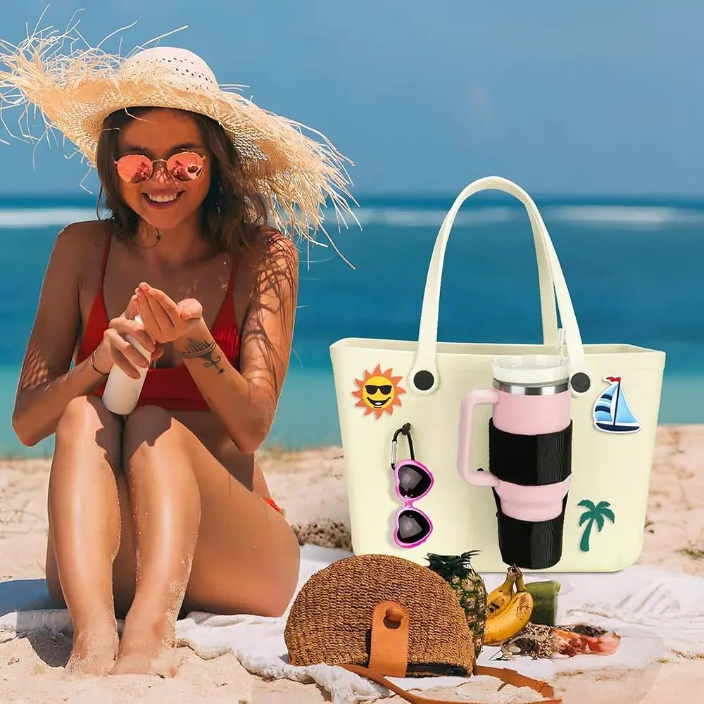 Fashion DIY Drink Holder for Bogg Bag Handbag Nylon Cup Holder Portable Rubber Beach Bag Beach Bag Accessories for