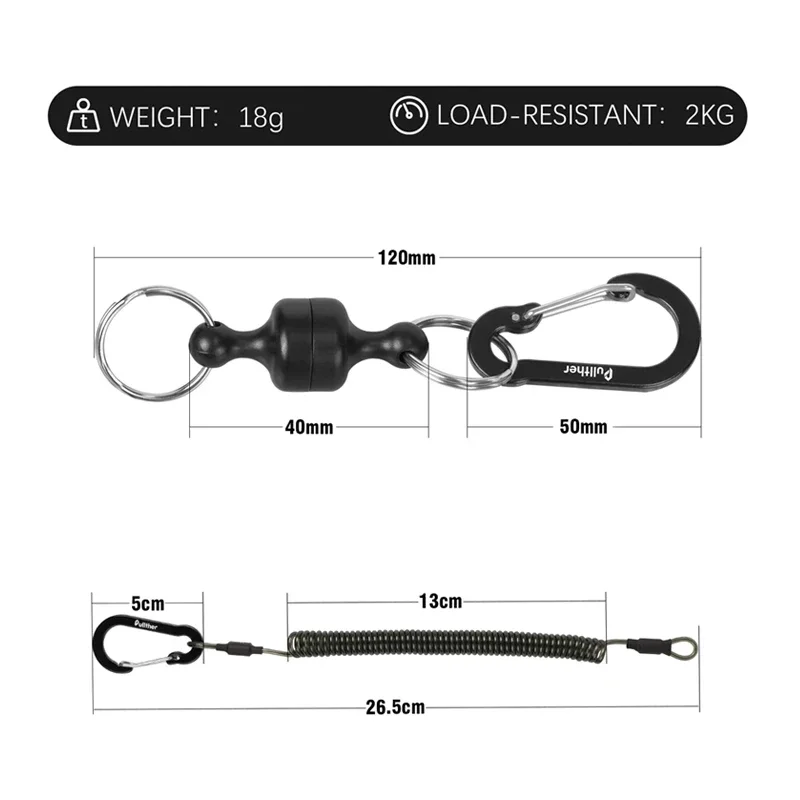 Pullther Portable Steel Anti-loss Rope Fishing Tools Magnetic Outdoor Fishing Goods Quick-release Strongagnetic Portable Buckle