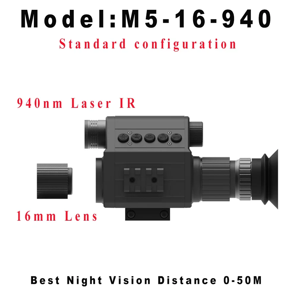Megaorei M5 nachtzichtgeweerkijker, monoculaire jachtcamera, optiekvizier, 850 nm 940 nm infrarood invullicht