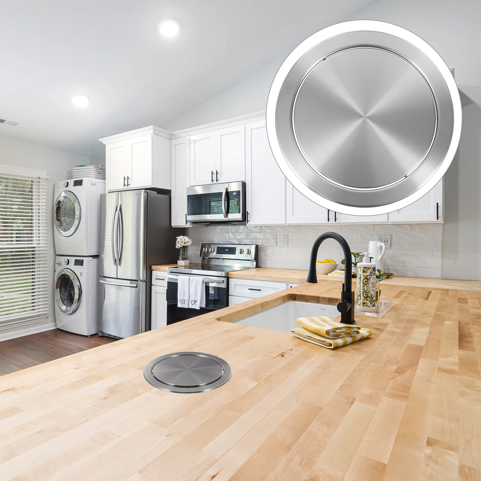 Recessed Garbage Lid Flush Trash Can Cover Countertop Flap 430 Stainless Steel Auto Grommet