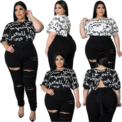 Lato najgorętszy styl kobiety T Shirt 2022 list krótkie rękawy z nadrukiem zasznurować Backless Casual topy 5XL Tees